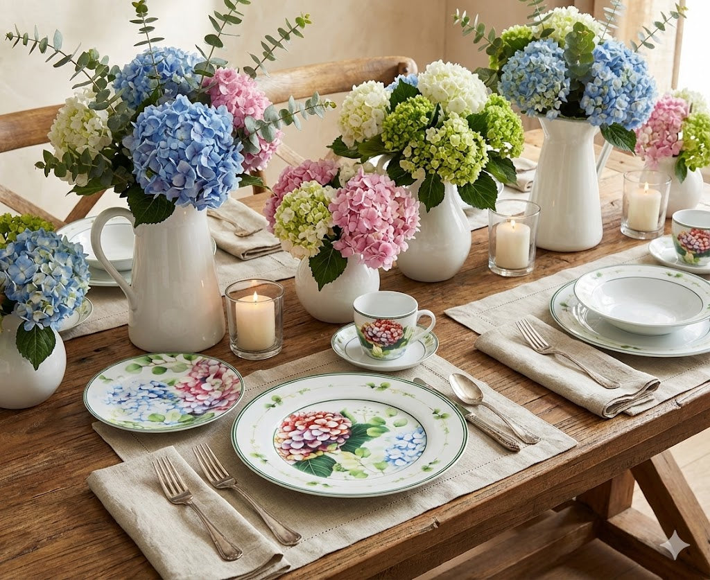 Vajilla Hortensias Set 8px