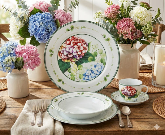 Vajilla Hortensias Set 8px